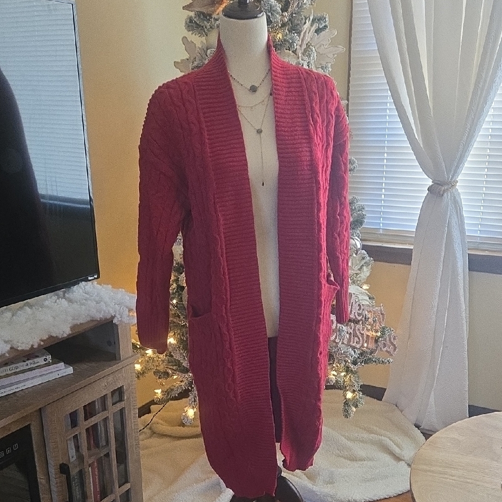 SHEIN Vibrant Red Open Front Cardigan